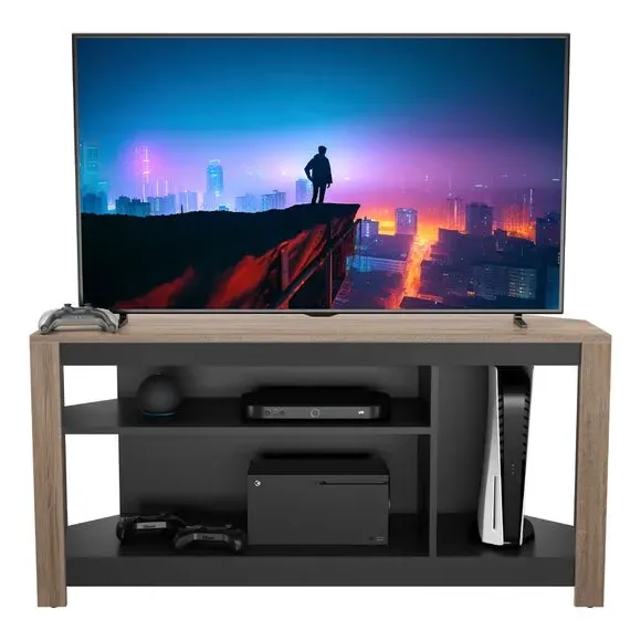 TV Unit with Tall Storage - Rustic Oak, Wood
