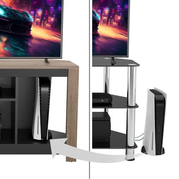 TV Unit with Tall Storage - Rustic Oak, Wood