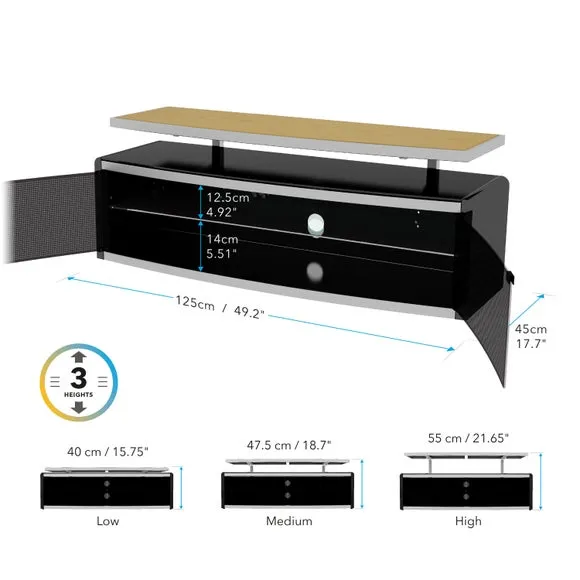 Wide TV Unit with Adjustable Height - Black