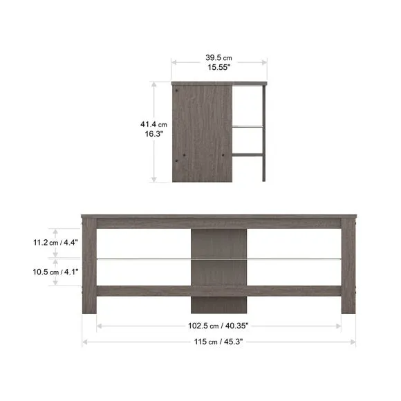 Wide TV Unit with Cable Management - Grey, Oak