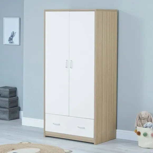 Full Size Wardrobe with Soft Close - White, Oak