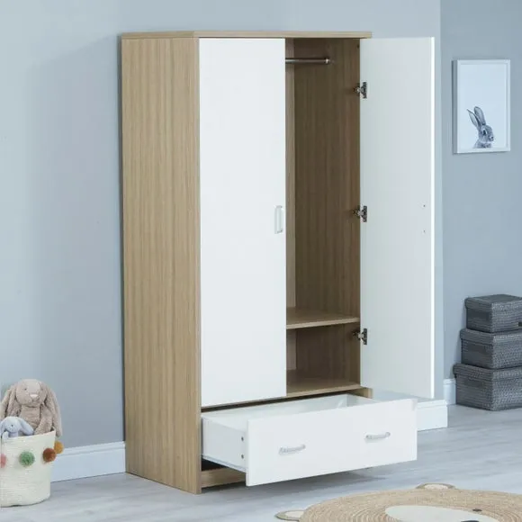 Full Size Wardrobe with Soft Close - White, Oak