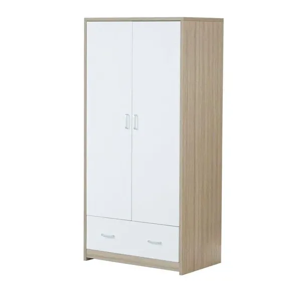 Full Size Wardrobe with Soft Close - White, Oak
