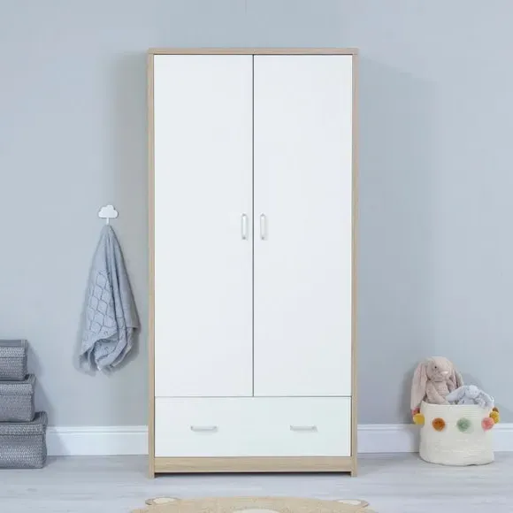 Full Size Wardrobe with Soft Close - White, Oak