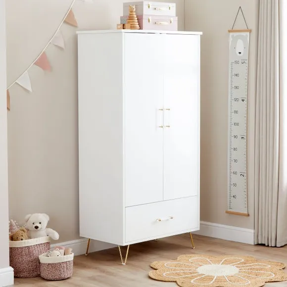 Nursery Wardrobe with Drawer - White, Acrylic