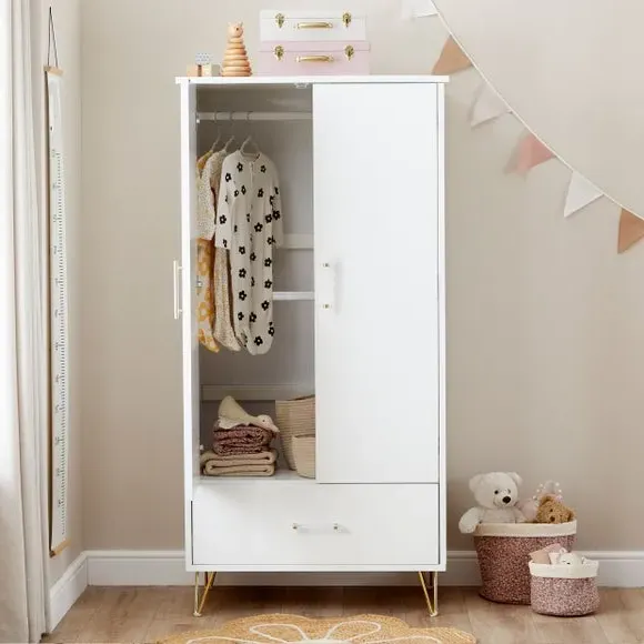 Nursery Wardrobe with Drawer - White, Acrylic