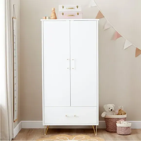 Nursery Wardrobe with Drawer - White, Acrylic image