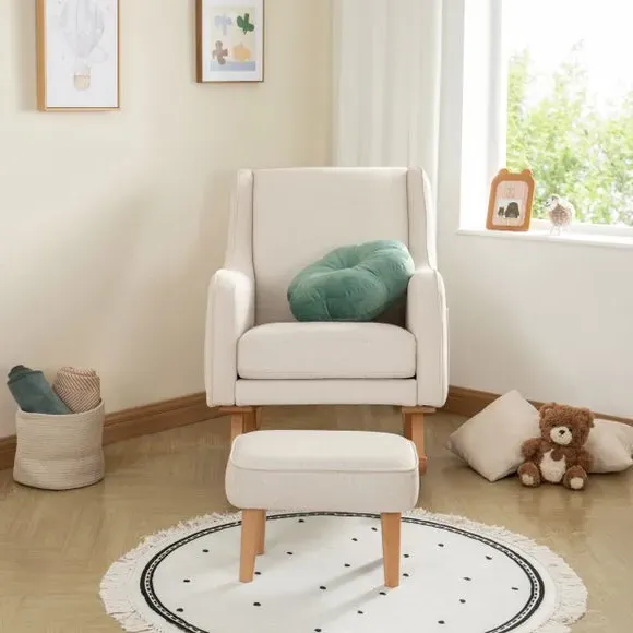 Nursing Chair with Stool - Ivory, Upholstered