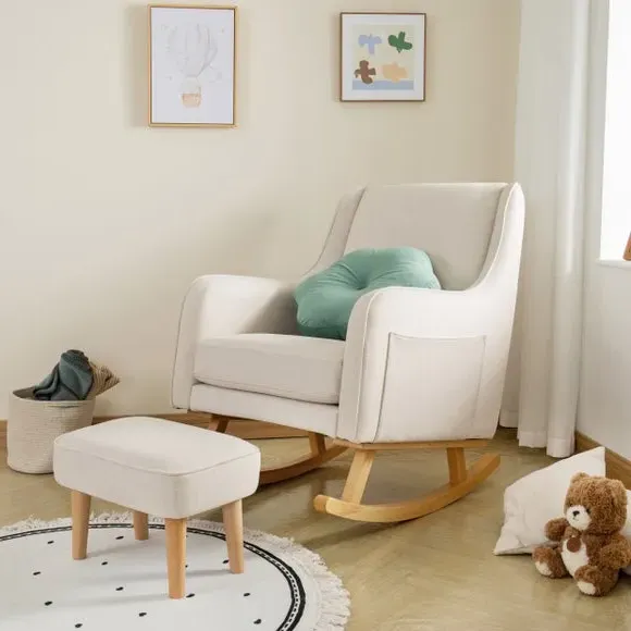 Nursing Chair with Stool - Ivory, Upholstered