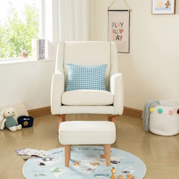 Nursing Chair with Stool - Off-White, Boucle