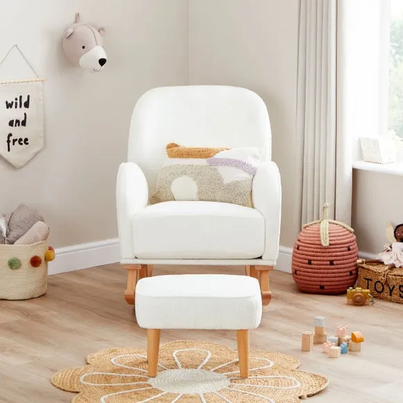 Nursing Chair with Stool - Off-White, Boucle
