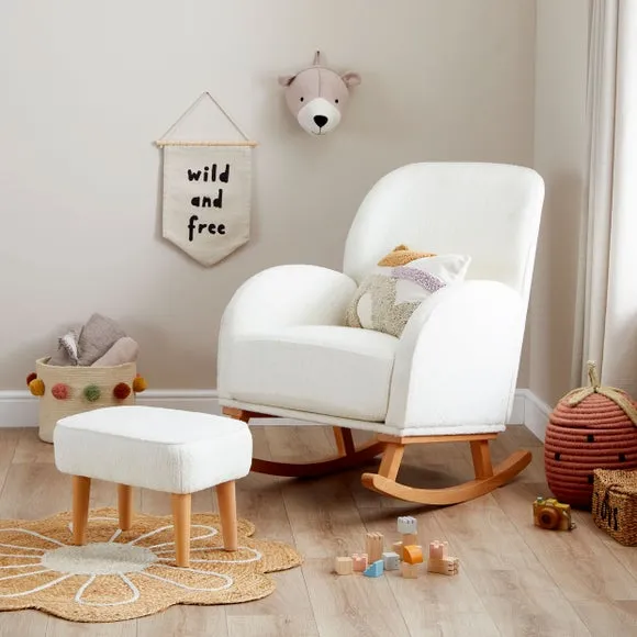 Nursing Chair with Stool - Off-White, Boucle