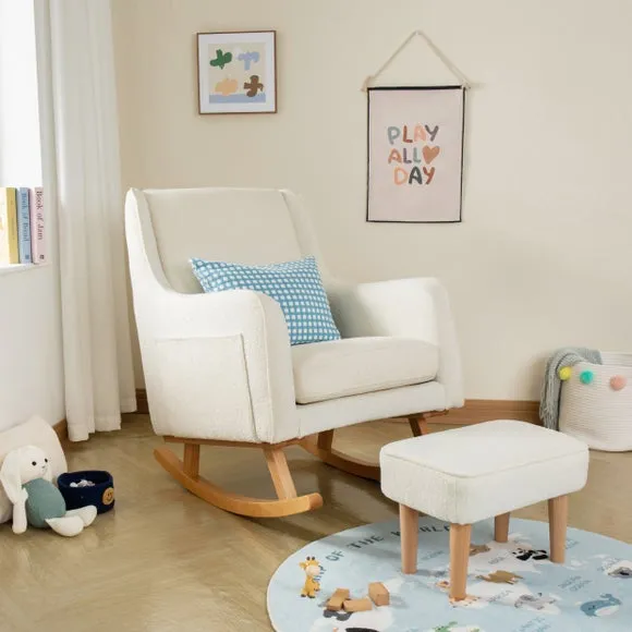 Nursing Chair with Stool - Off-White, Boucle image