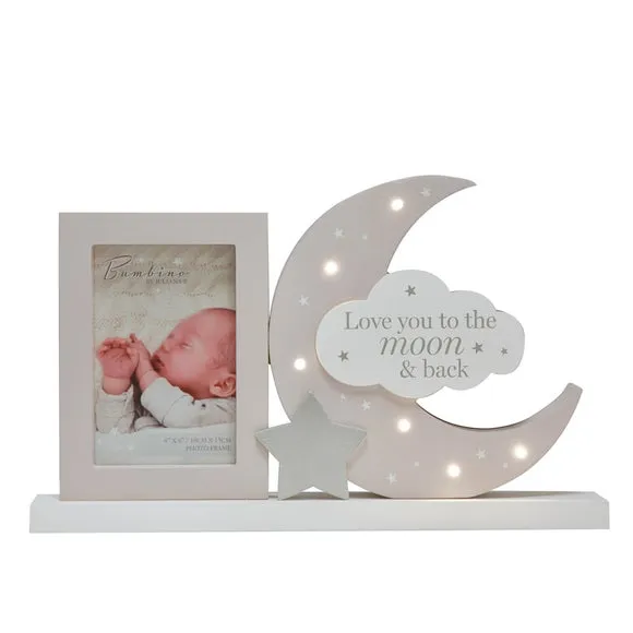 Light-Up Photo Frame with Moon - Grey, Wood