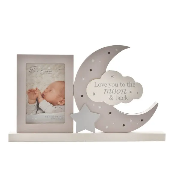 Light-Up Photo Frame with Moon - Grey, Wood