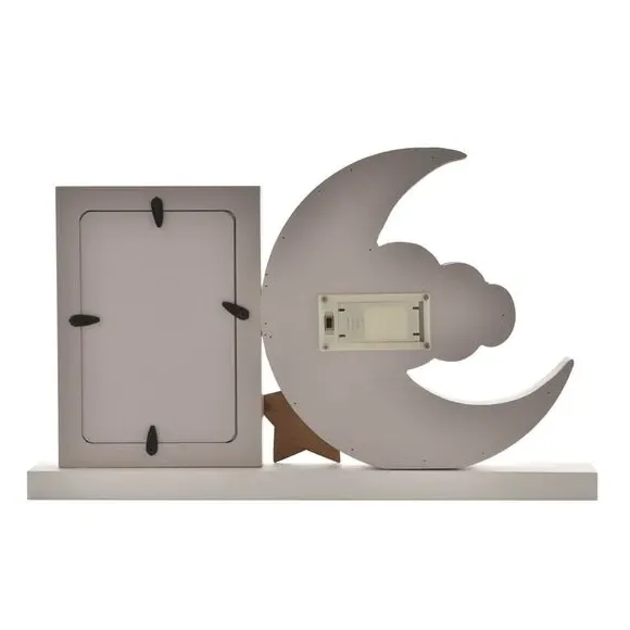 Light-Up Photo Frame with Moon - Grey, Wood