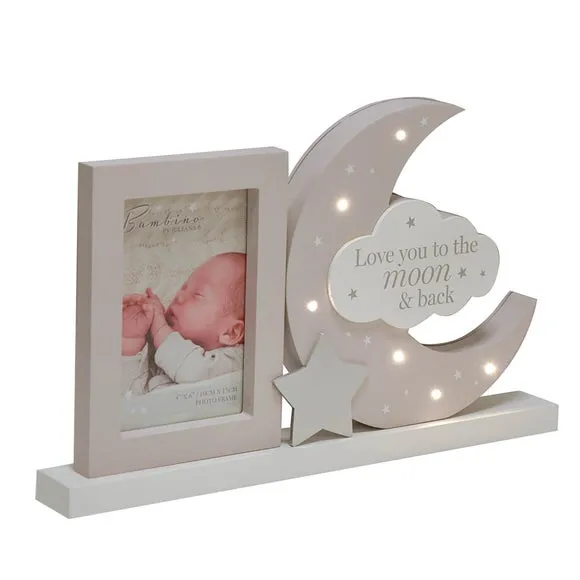 Light-Up Photo Frame with Moon - Grey, Wood image