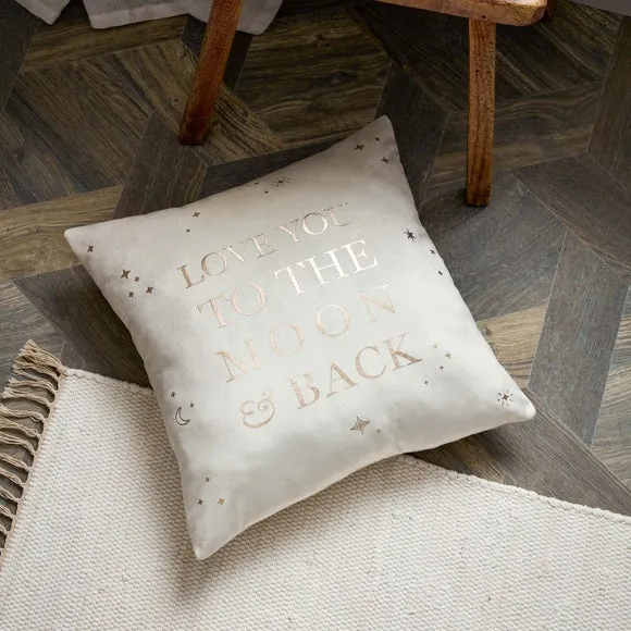 Square Cushion with Text Print - Off-White, Velvet