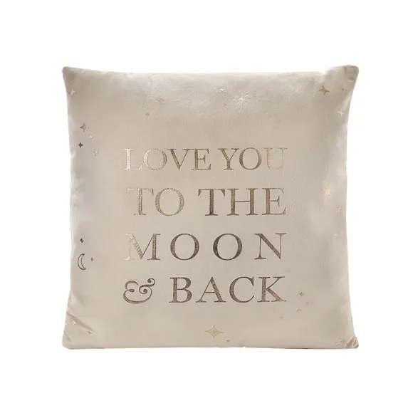 Square Cushion with Text Print - Off-White, Velvet image