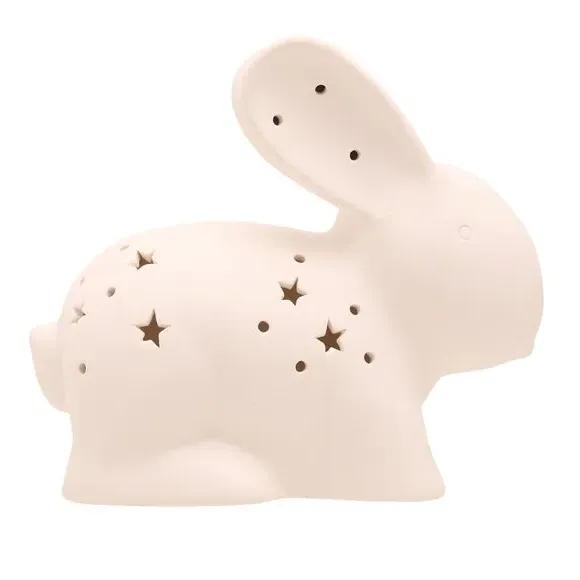 Rabbit Night Light with Perforations - White, Ceramic