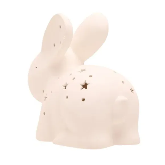 Rabbit Night Light with Perforations - White, Ceramic