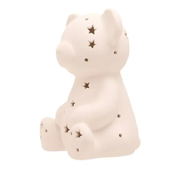 Teddy Night Light with Star Pattern - White, Ceramic