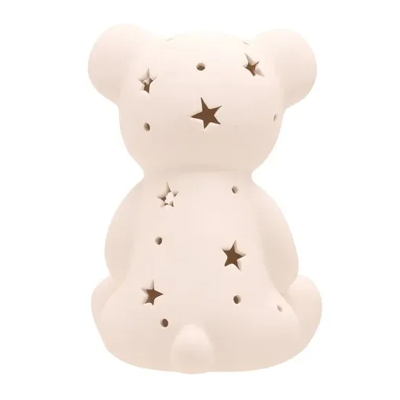 Teddy Night Light with Star Pattern - White, Ceramic