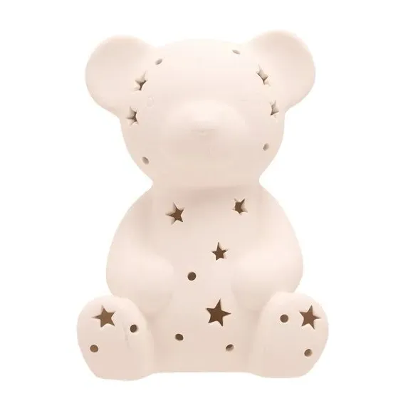 Teddy Night Light with Star Pattern - White, Ceramic image