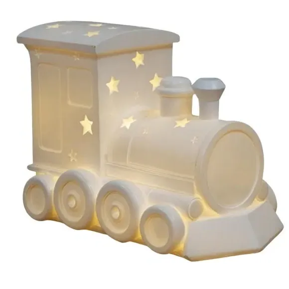 Train Night Light with Battery Power - White, Clay image