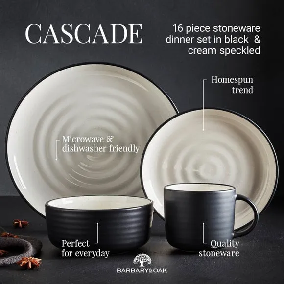 16-Piece Dinner Set with Ripple Design - Black
