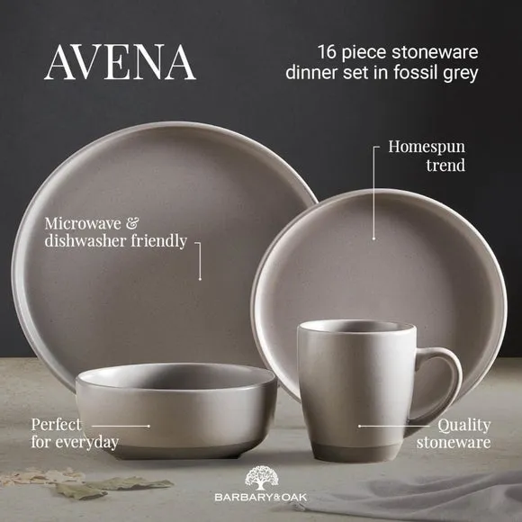 16-Piece Dinner Set with Rounded Design - Grey