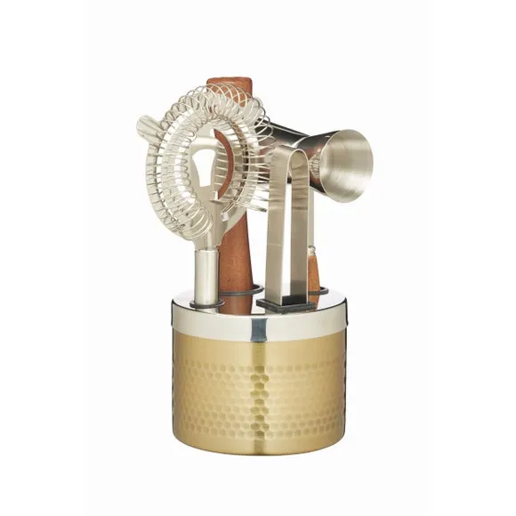 5-Piece Cocktail Tool Set with Stand - Brass image