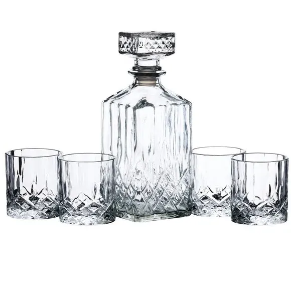 5-Piece Decanter Set with Glasses - Clear Glass