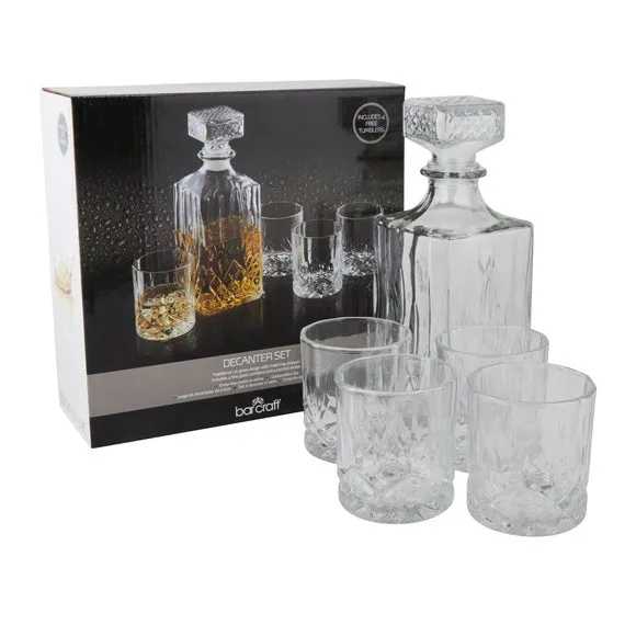 5-Piece Decanter Set with Glasses - Clear Glass