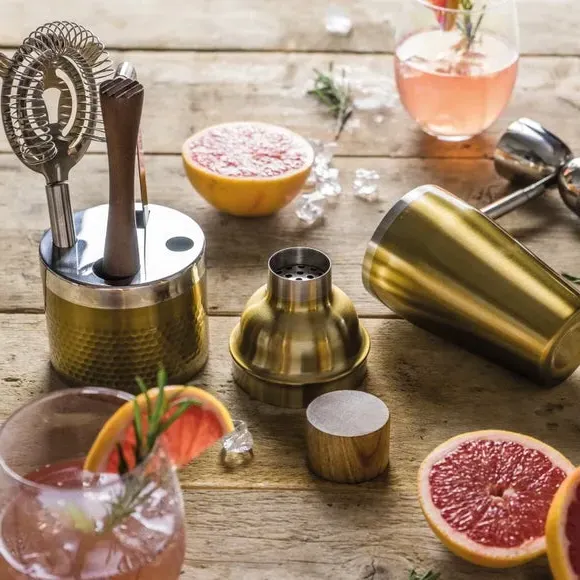 6-Piece Cocktail Set - Gold, Wood & Brass