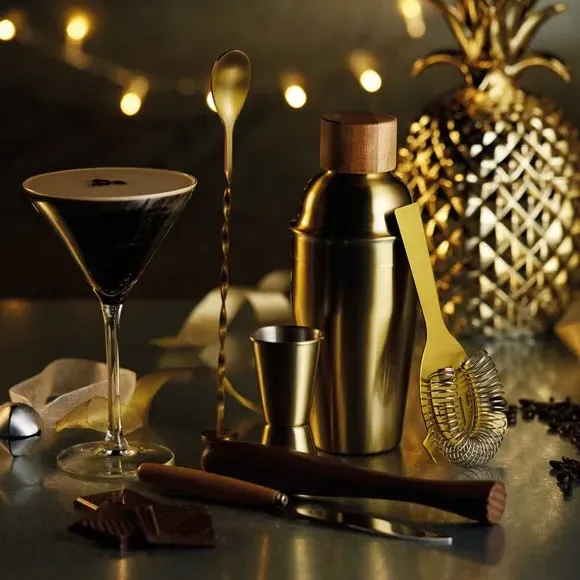 6-Piece Cocktail Set - Gold, Wood & Brass