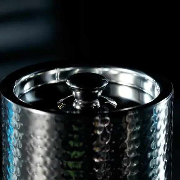 Hammered Ice Bucket with Tongs - Silver, Steel