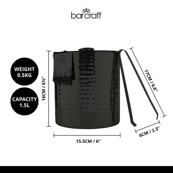 Hammered Ice Bucket with Tongs - Silver, Steel