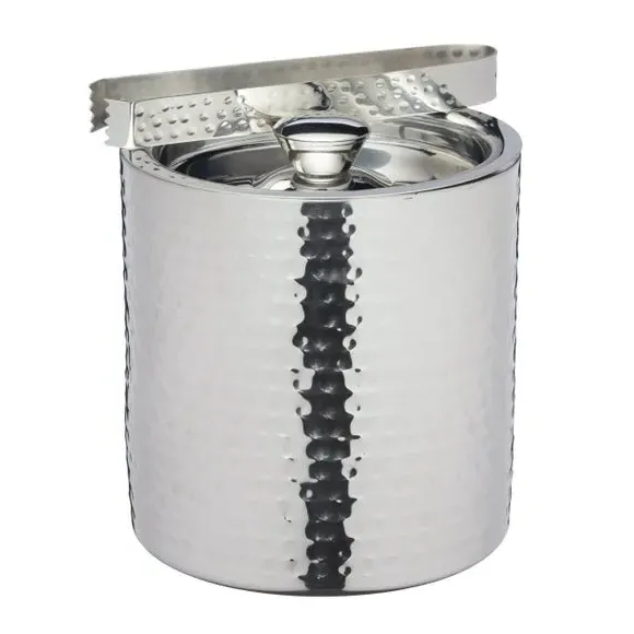 Hammered Ice Bucket with Tongs - Silver, Steel image