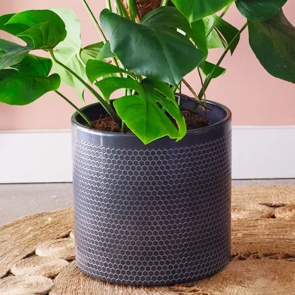 Geometric Plant Pot with Glazed Finish - Black, Ceramic