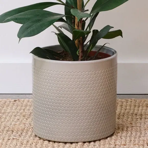 Geometric Plant Pot with Glazed Finish - Green, Ceramic