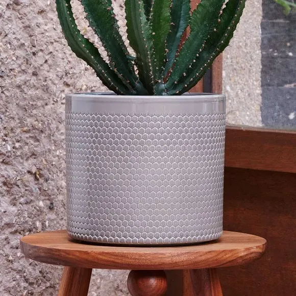 Geometric Plant Pot with Glazed Finish - Green, Ceramic