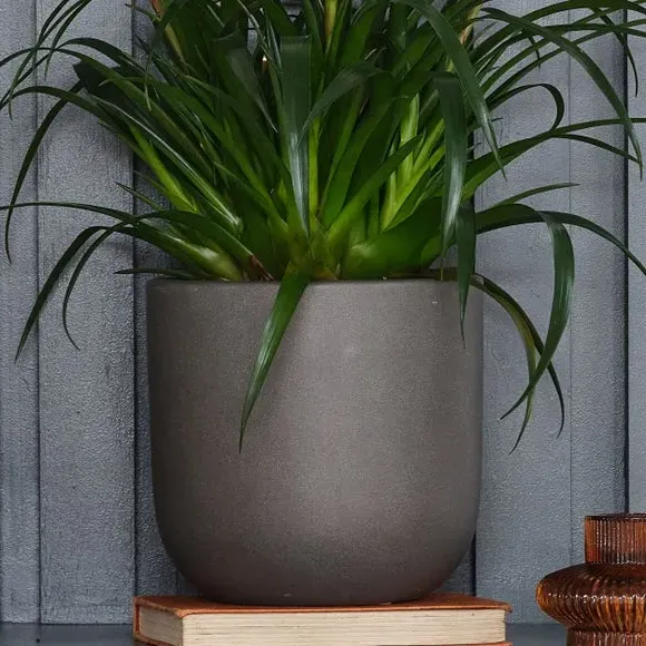 Plant Pot with Glazed Finish - Grey, Ceramic