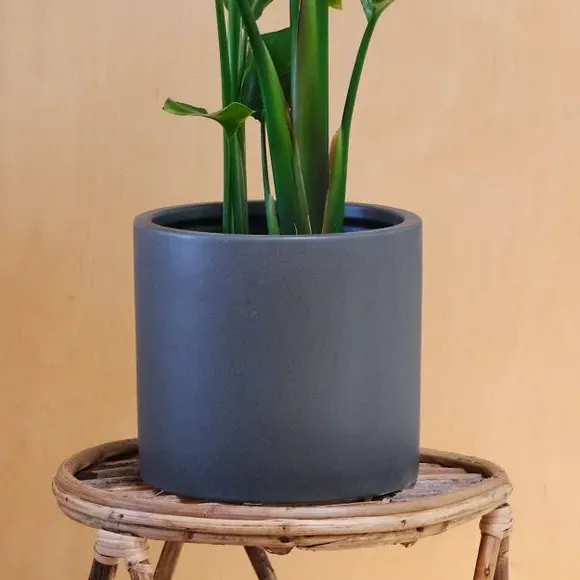 Plant Pot with Glazed Finish - Grey, Ceramic
