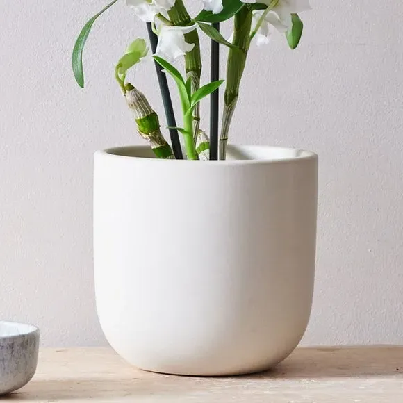 Plant Pot with Glazed Finish - Oyster, Ceramic