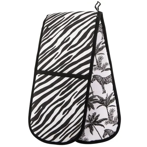 Double Oven Gloves - Black/White, Cotton