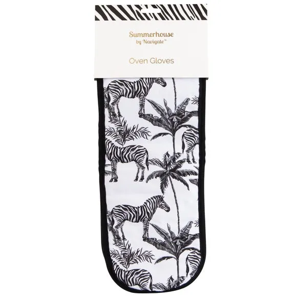 Double Oven Gloves - Black/White, Cotton