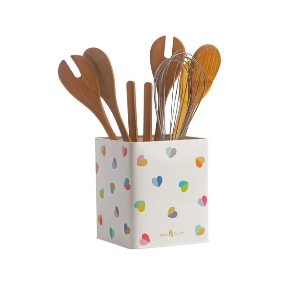 Mini Utensil Jar with Heart Design - Cream, Tin