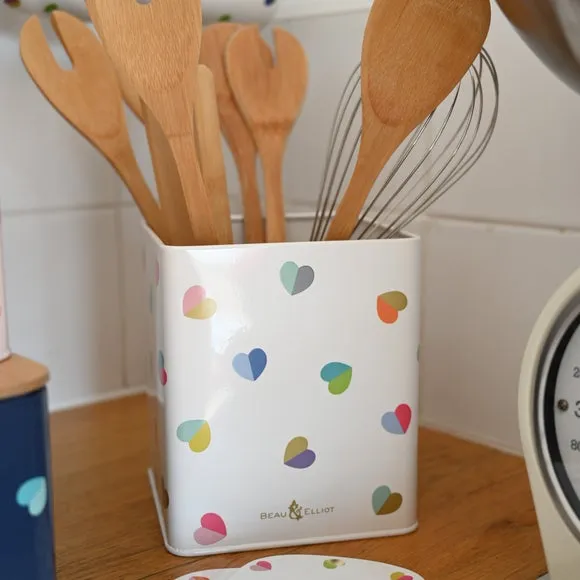 Mini Utensil Jar with Heart Design - Cream, Tin image