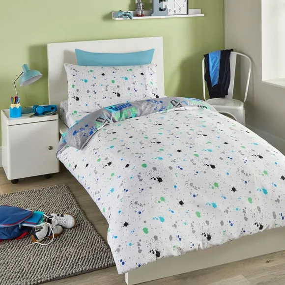 Duvet Cover Set with Glow Print - Grey, Polycotton